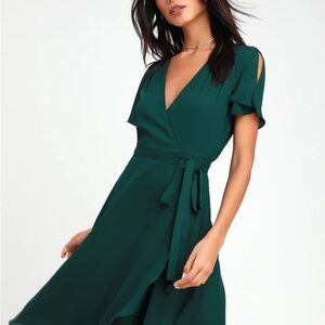 Lulu's Rise to the Occasion Emerald Midi Wrap Dress